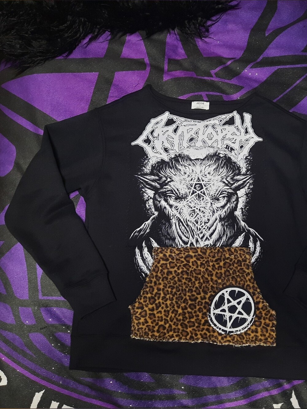 Cryptopsy Black Sweater with White Graphic and Leopard Pocket